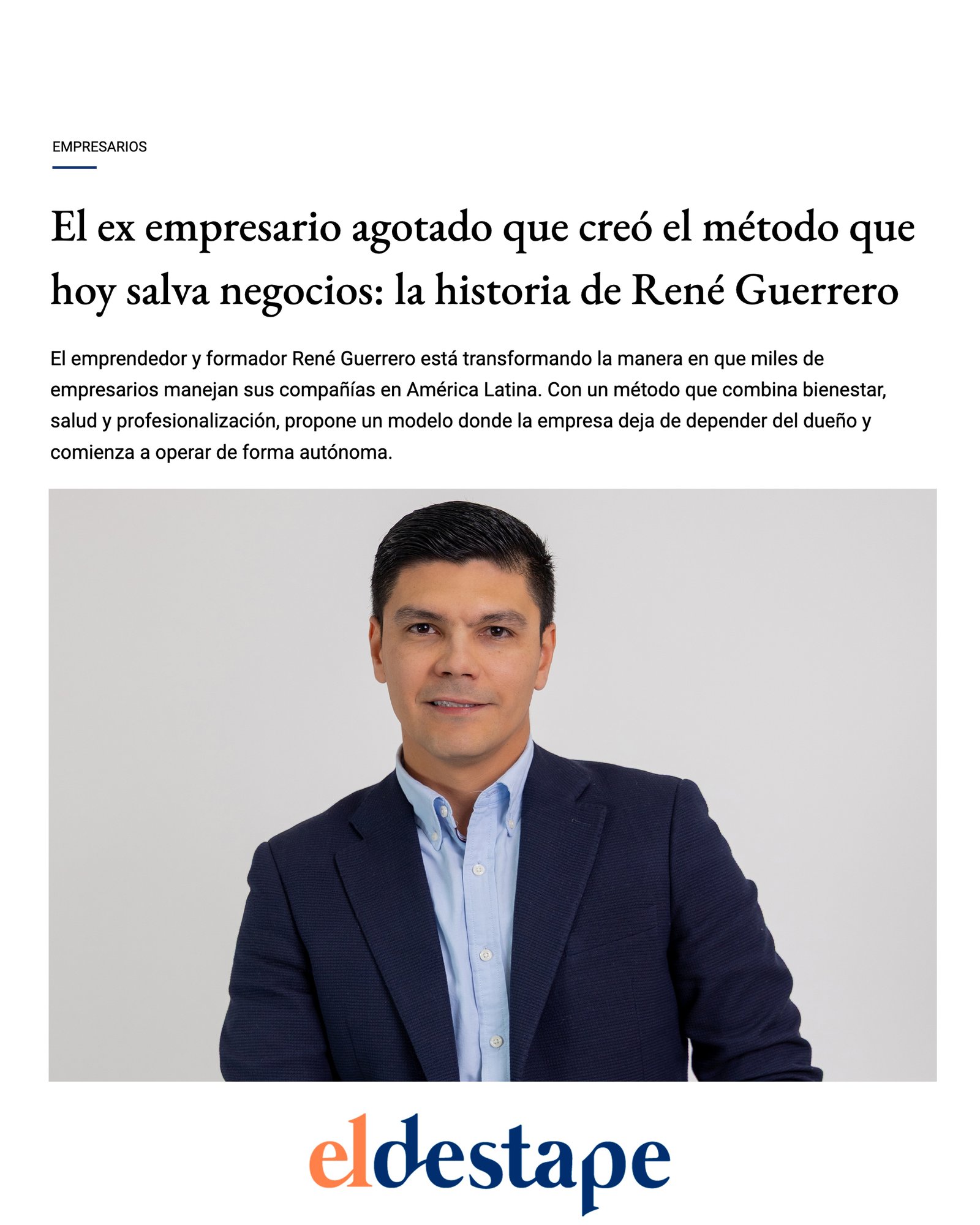 Artículo El Destape sobre René Guerrero